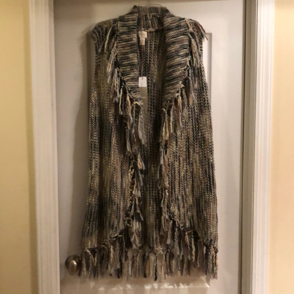 Chico’s fringe sweater vest multi color sleeveless long -Brand new with tags